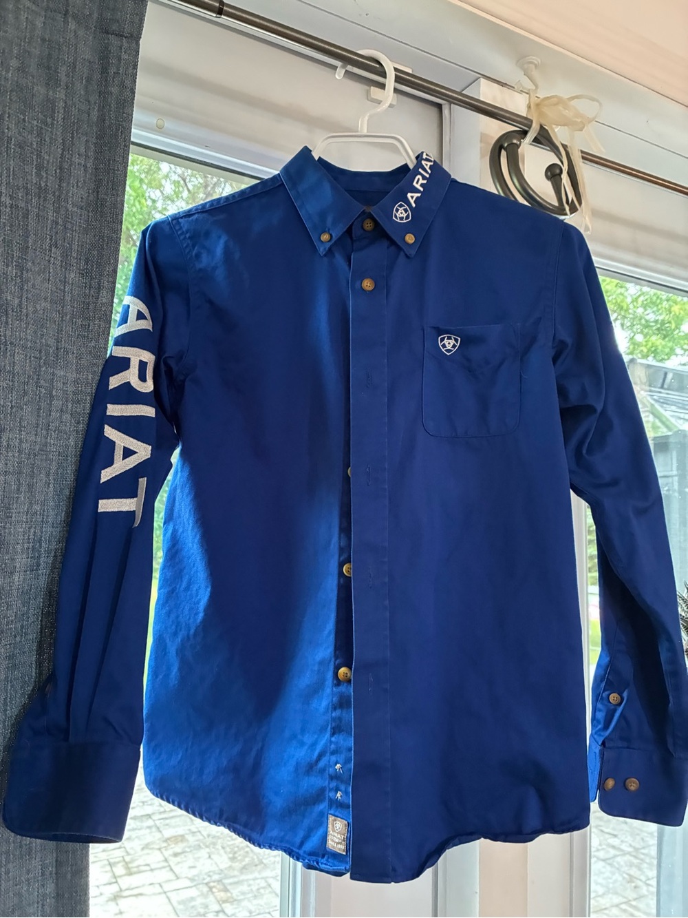 Ariat Boys youth Button-Down Shirt in Royal Blue with Sleeve Logo